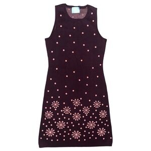 Cece Polka Dot Fine Knit Cotton Sweater Dress With Floral Hem